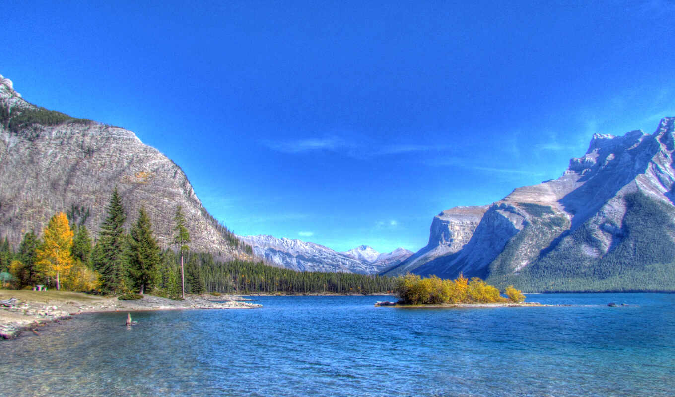 lake, background, alberta, screen, banff, free, lago, national, park, minnewanka