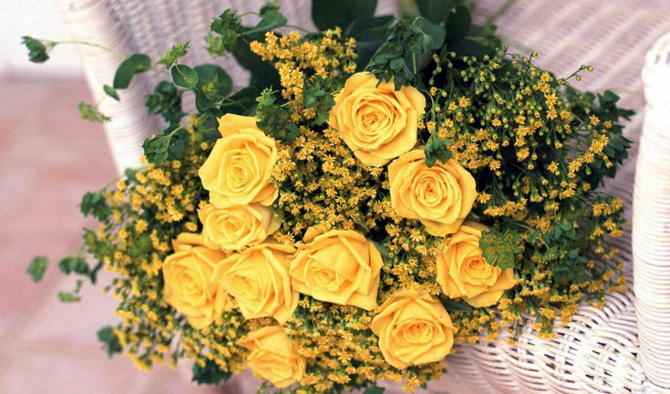 цветы, девушка, который, день, yellow, взлёт, hoa, give, trong, arrangement