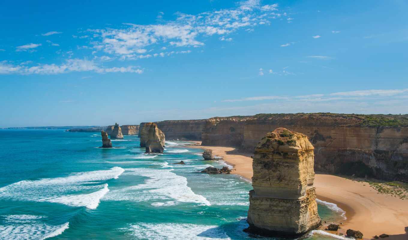 beach, rock, road, Australia, sea, great, victoria, ocean, cliff, twelve, apostle