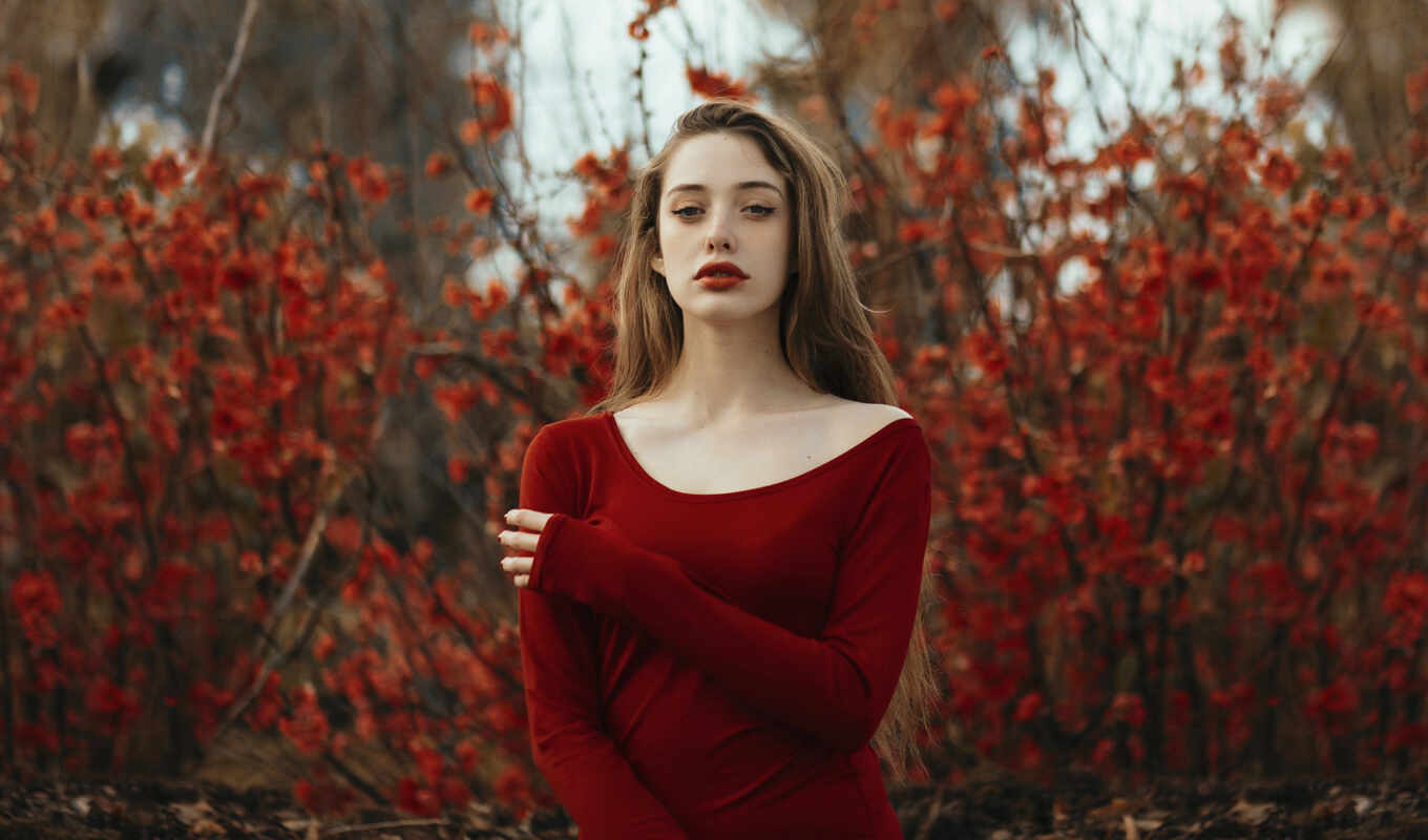 girl, red, model, dress