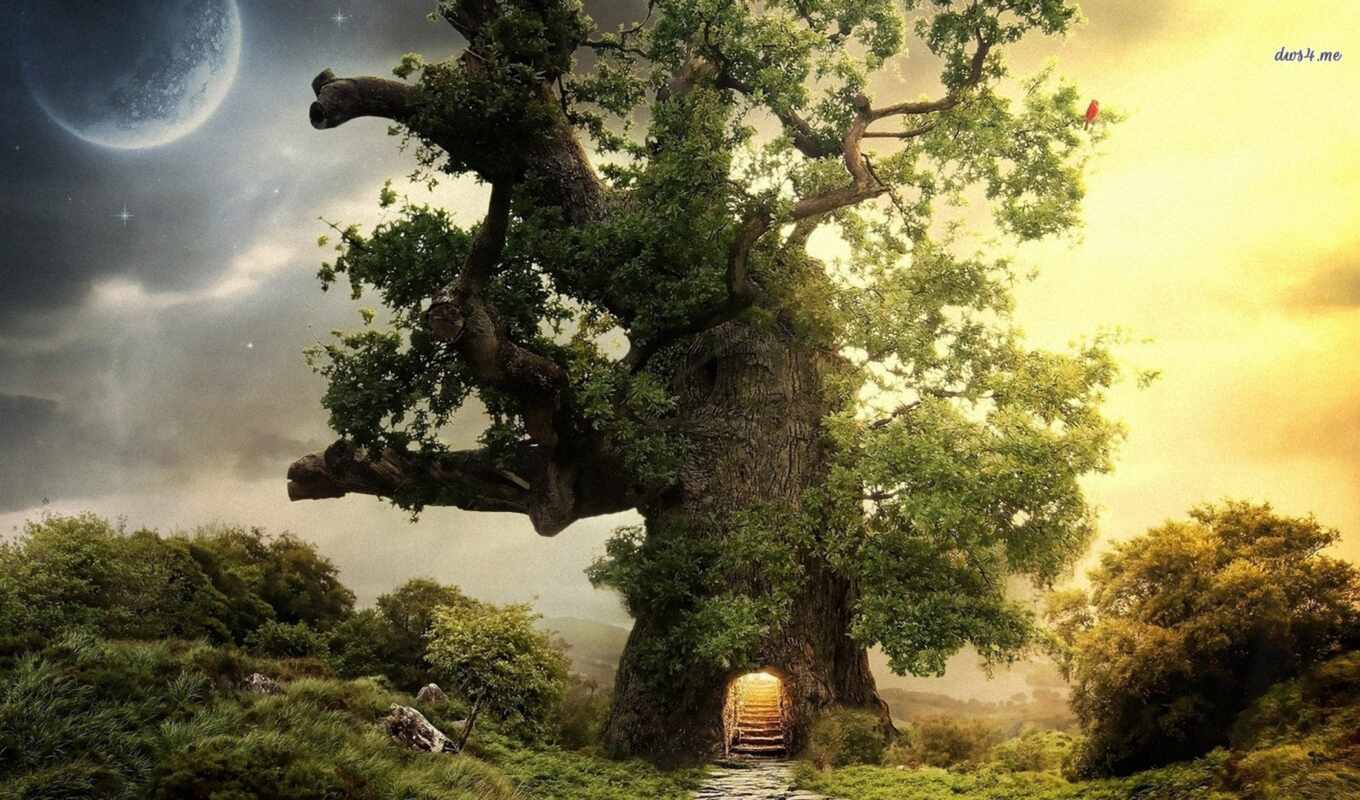 природа, house, дерево, день, fantasy, build, фантазии, fentezti