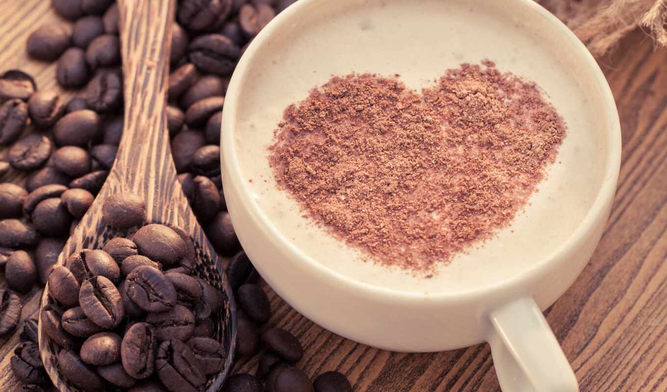 coffee, heart, chocolate, cup, lozhok, kapuchina