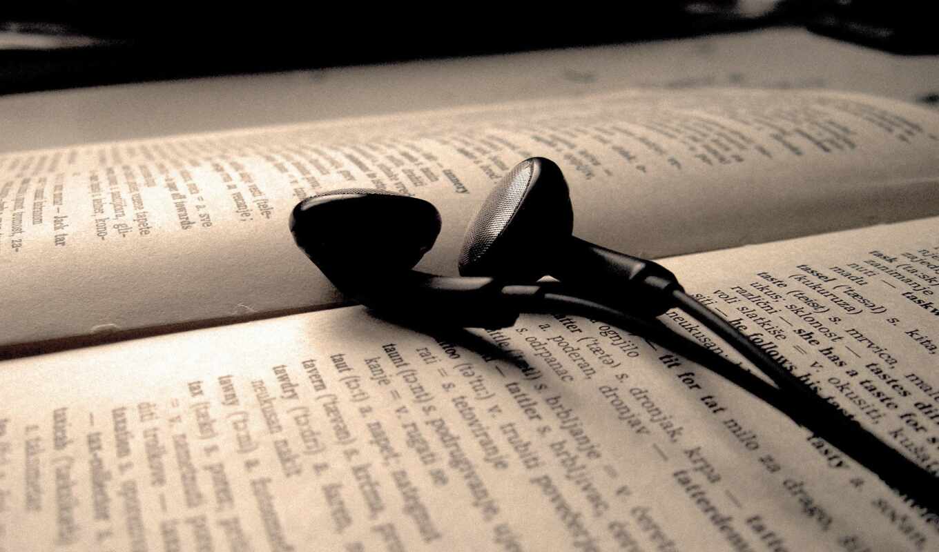 book, headphones