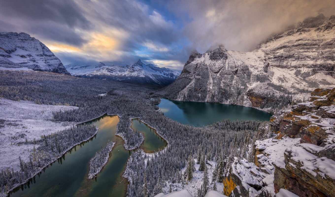 lake, winter, british, Canada, park, national, columbia, canadian, rocks