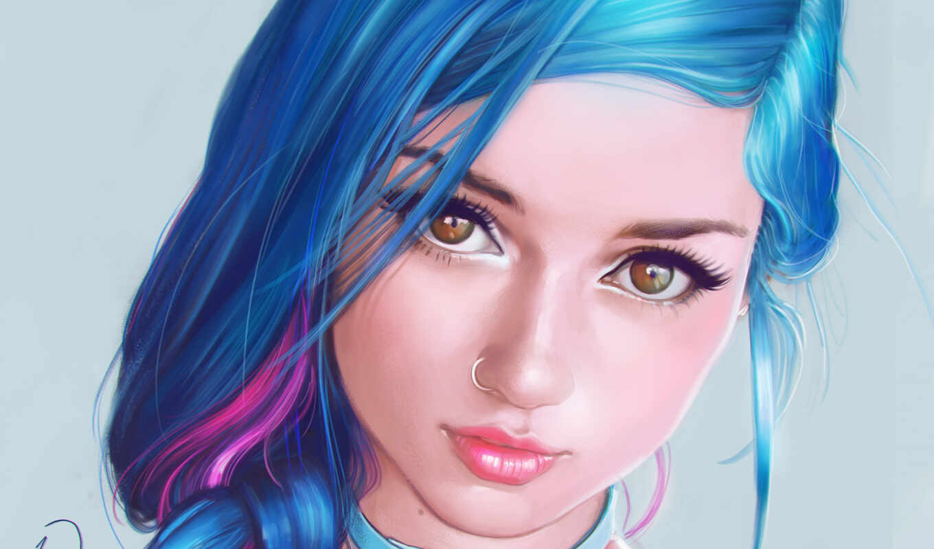 art, blue, девушка, волосы, рисованный, арт