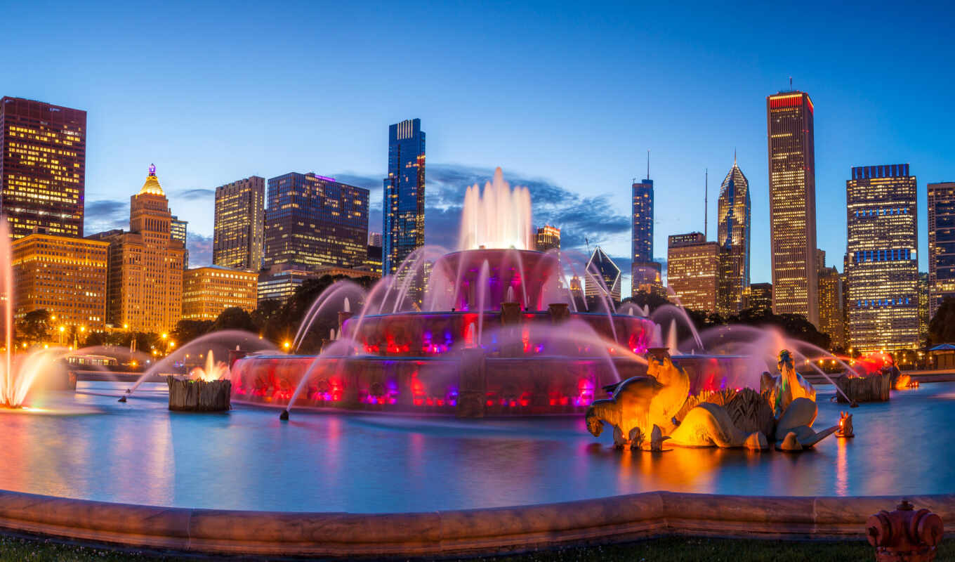 city, USA, fountain, chicago, buckingham