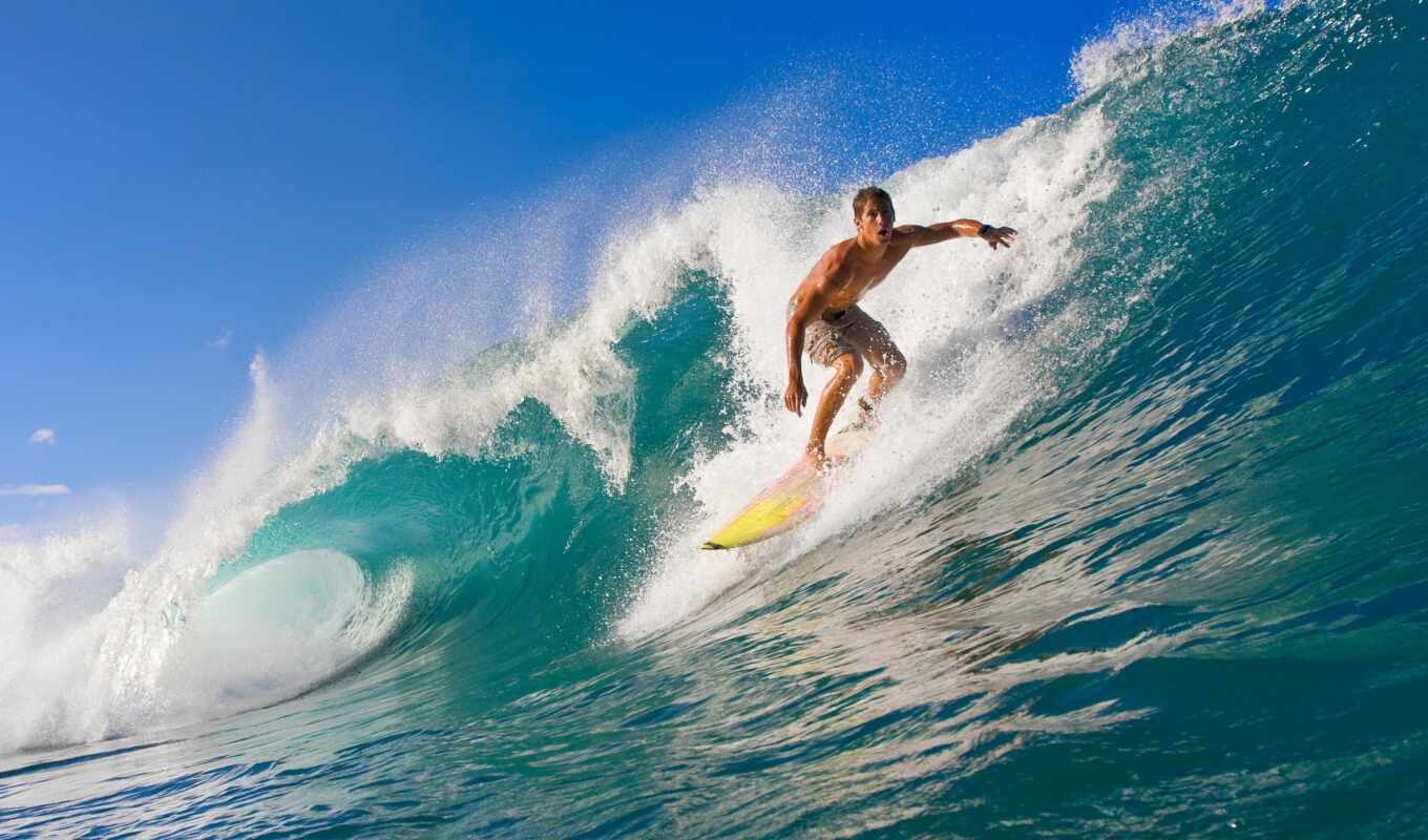 картинка, волны, вода, парень, лето, море, спорт, surf, волна, сёрфинг, океан, кнопкой, surfer, серфер