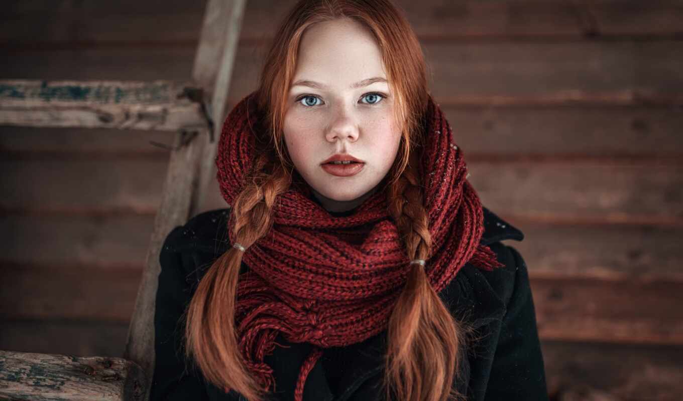 redhead, шарф, косичка