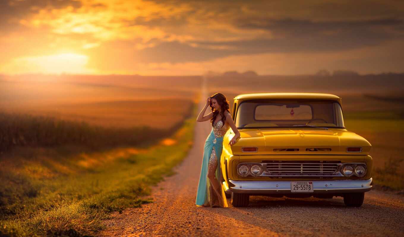 girl, sunset, car, expensive