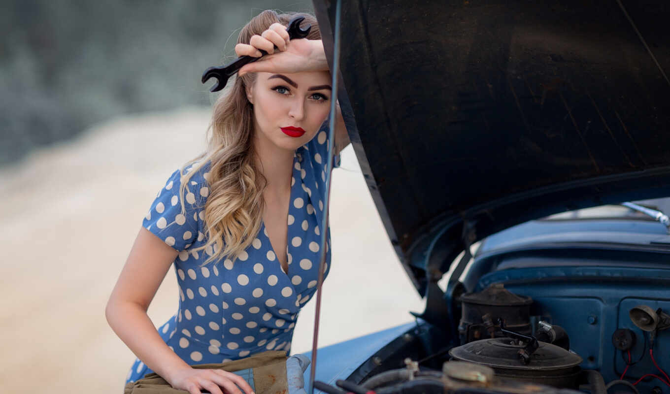 photo, girl, background, car, mechanics