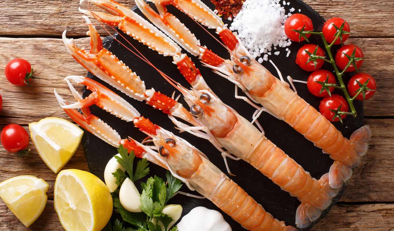red, fresh, lemon, дары, lobster, raw, блюдо, shrimp, ракообразный, мошенники, prawn