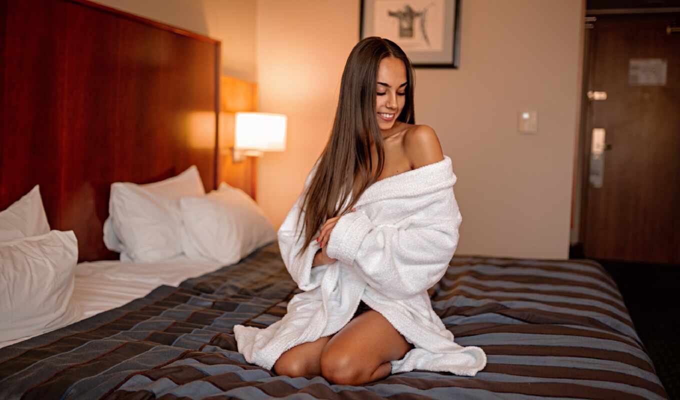 girl, bed, smile