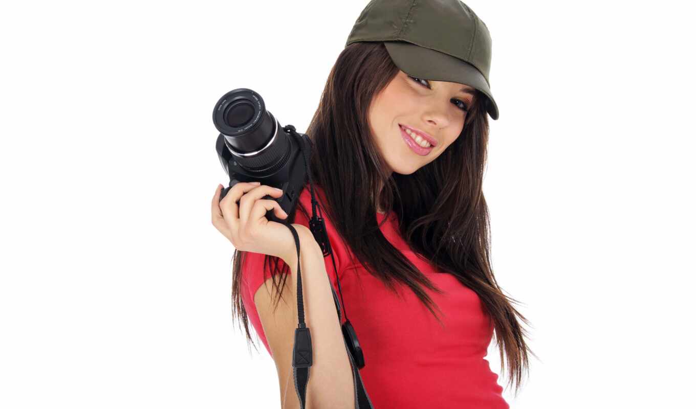 фотоаппарат, девушка, красивая, photos, улыбка, images, stock, настроение, холдинг, фотоаппаратом