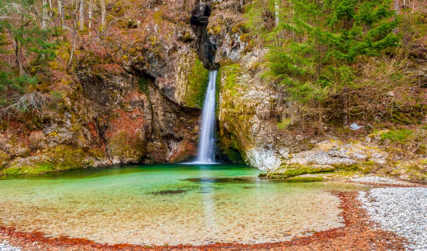 водопад, slovenia, crag, камень