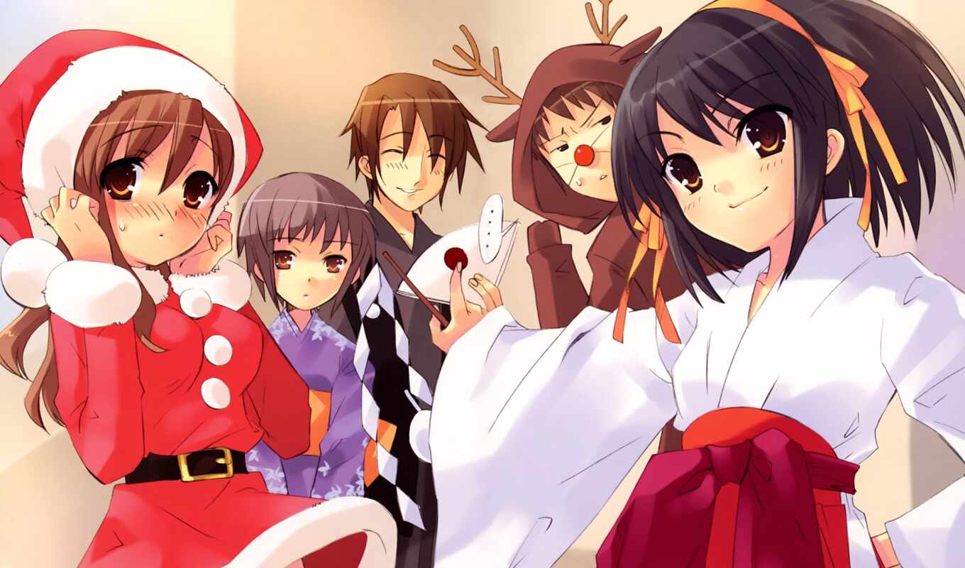 аниме, christmas, tags, haruhi, suzumiya, melancholy, nagato, itsuki, asahina, muri, mikuru, kyon