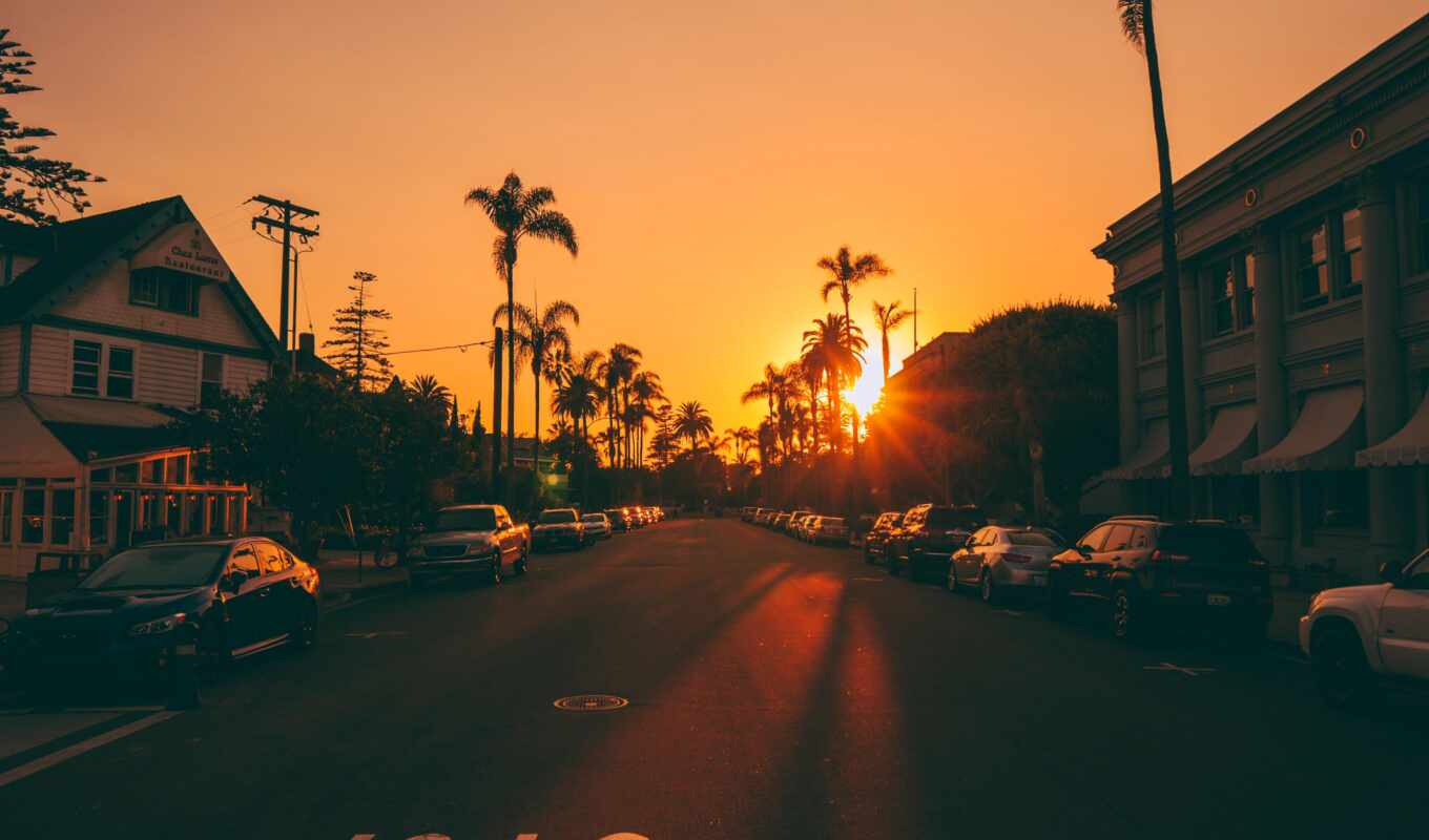 house, sunset, city, street, car, fire, river, palm, night, expensive