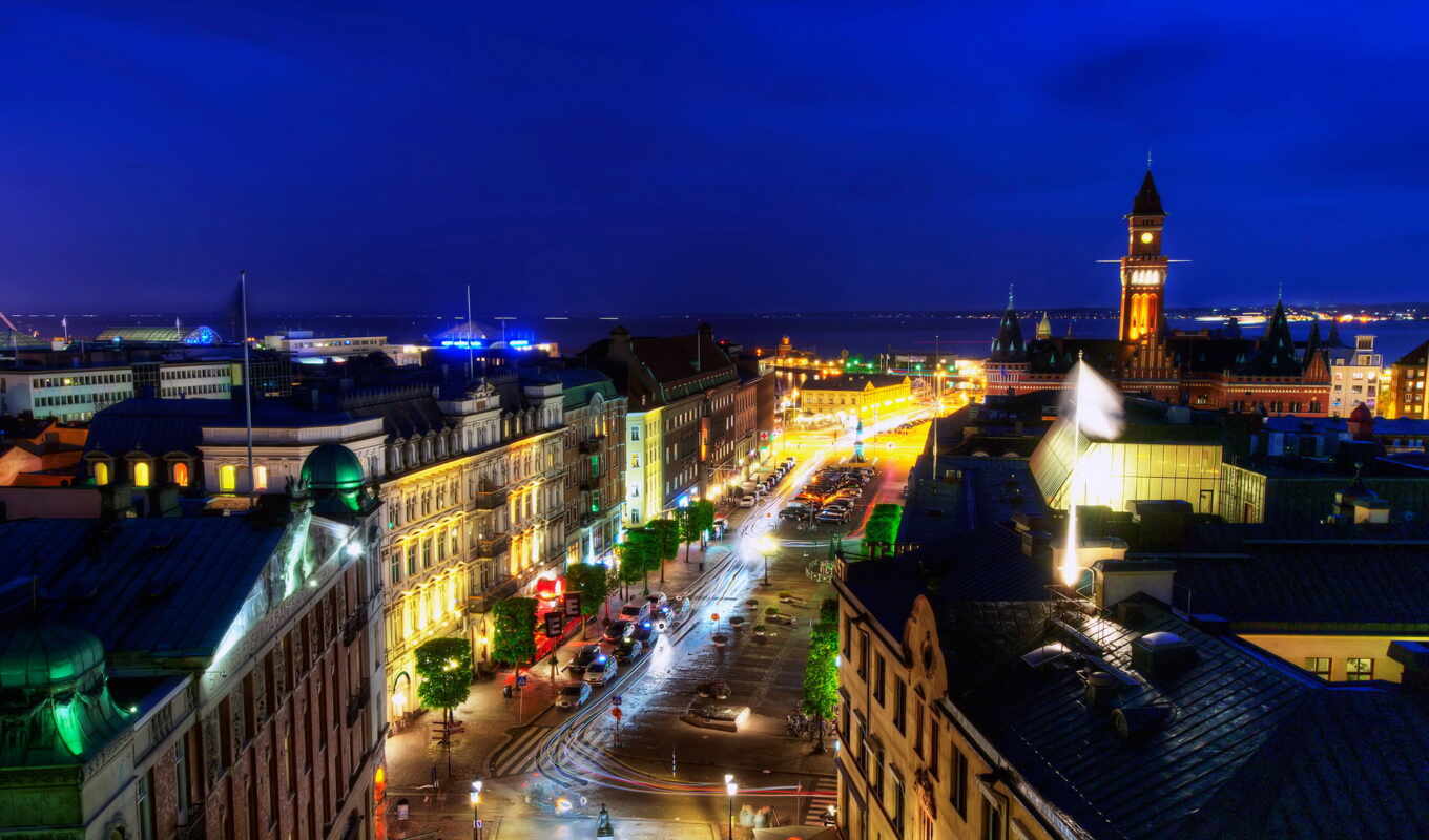 sky, at home, night, street, cities, horizon, sweden, the first, helsingborg