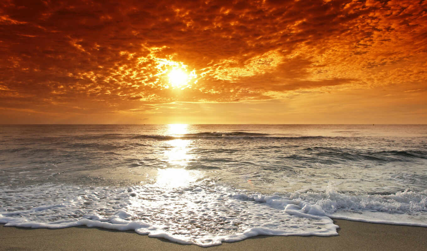 sunset, water, beach, sea, coast, high, ocean, the waves