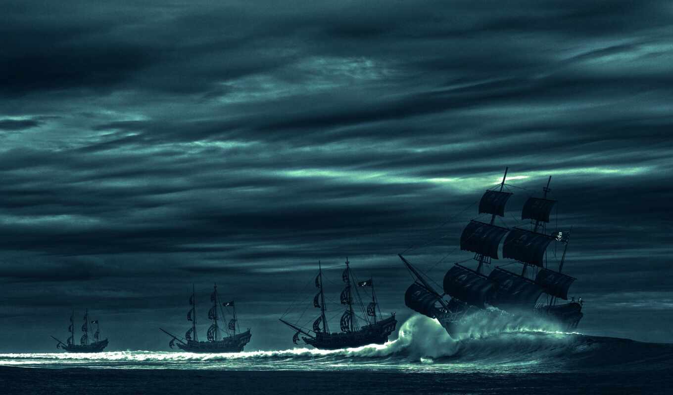 the storm, different, a boat, pirate, flag, izobrazhat