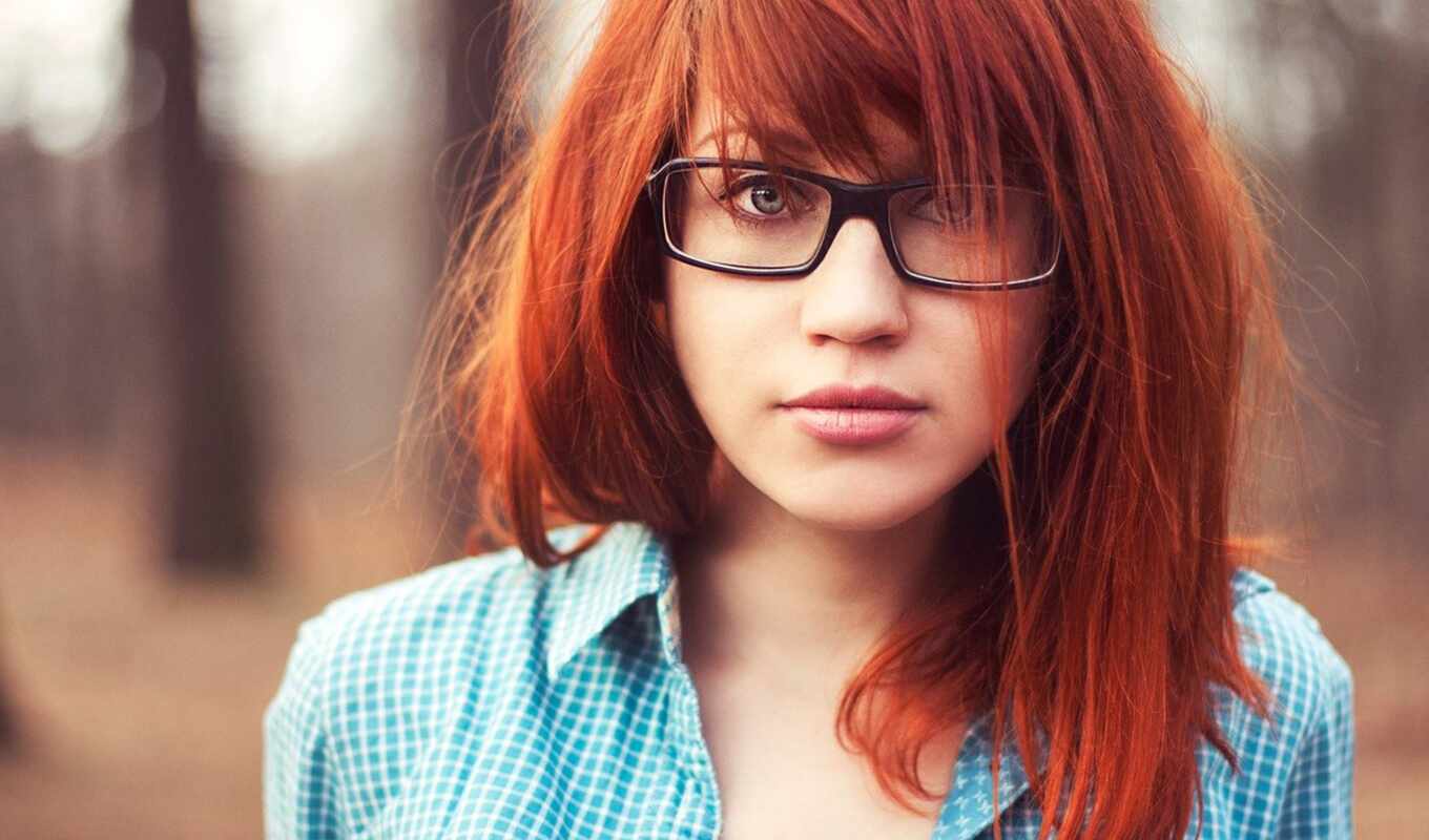 girl, face, light, ginger, model, shirt, glasses, glasses, devushki, redhead