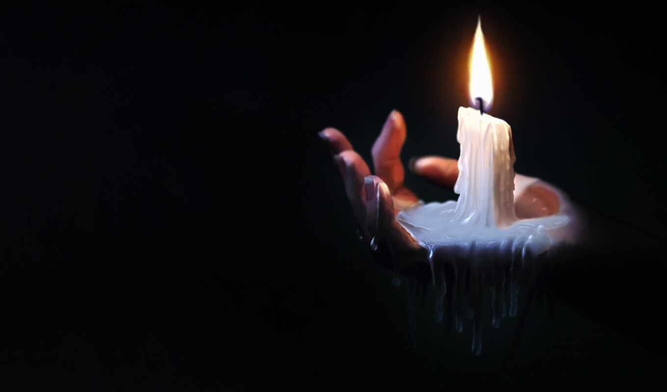 рука, свет, огонь, свеча, кисточка