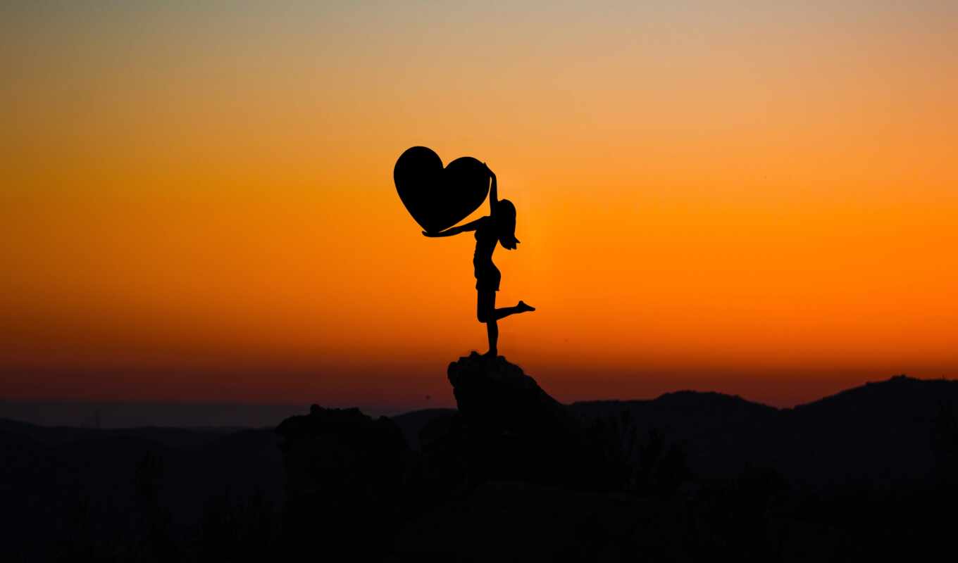 girl, background, sunset, heart, arm