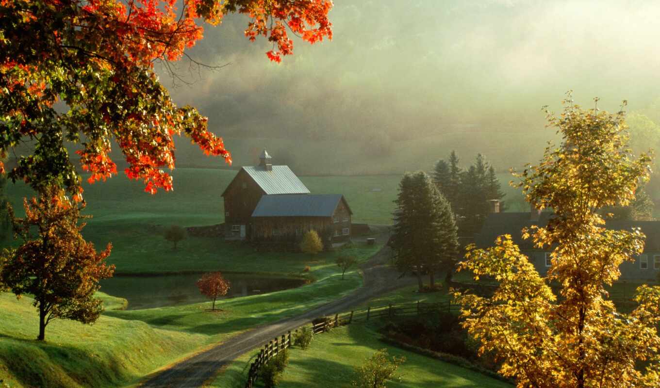 landscape, autumn, farmhouse, because