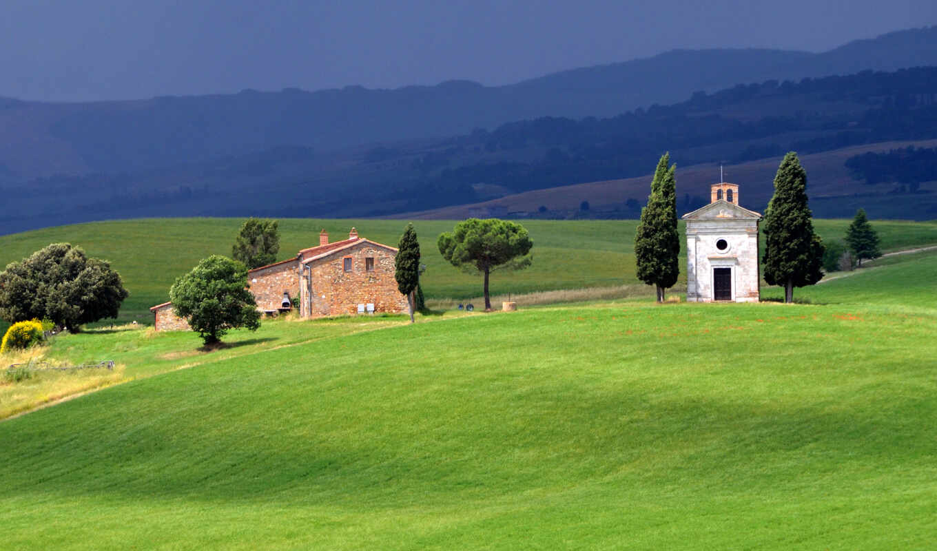 house, grass, field, italian, hill, italy, tuscany, toskannyi