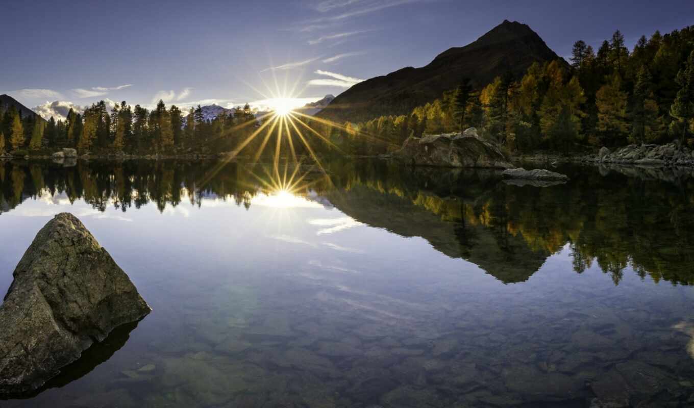 lake, mac, dee, sunset, reflection, Switzerland, val, only, graub nden, scima
