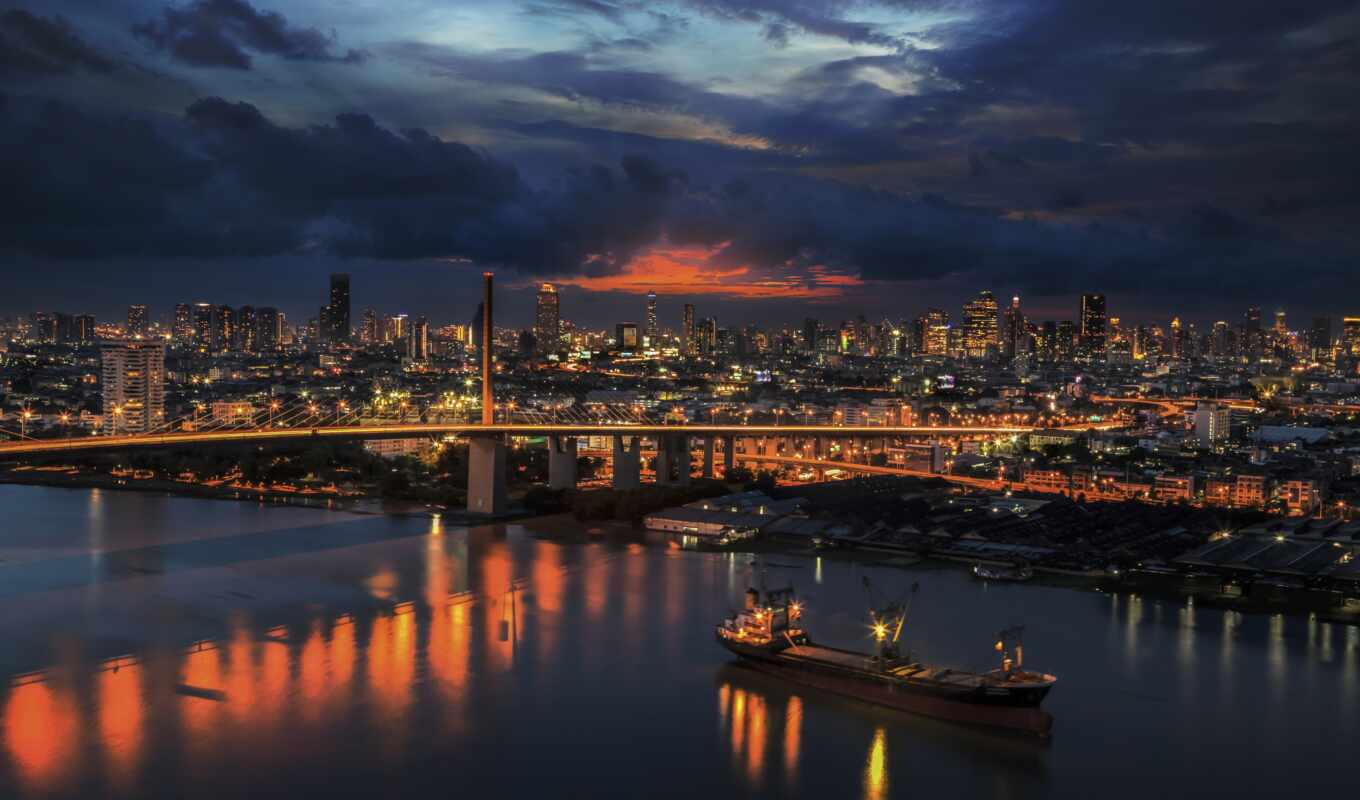 картинка, город, ночь, вечер, отражение, тайланде, опубликовано, отографии
