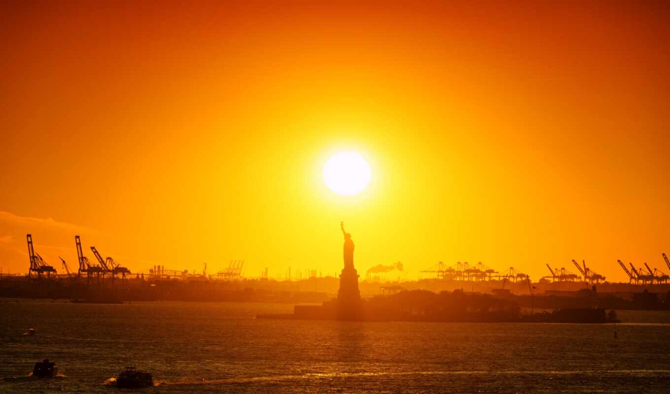 sunset, new, statue, cruise, york, liberty, free, freedom, the, pixabay
