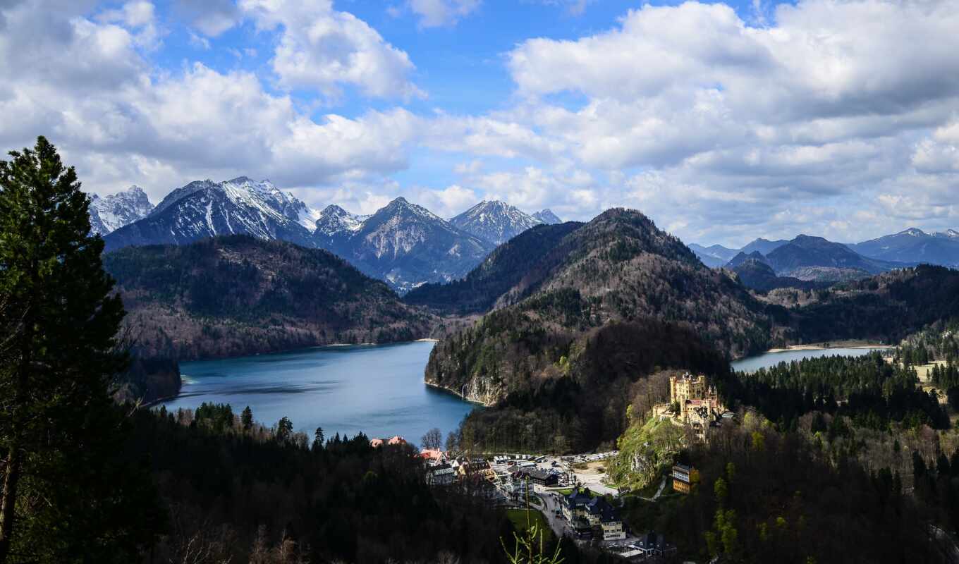 озеро, фото, гора, германия, castle, альпы, нойшванштайн, бавария, royalty, hohenschwangau, schwangau