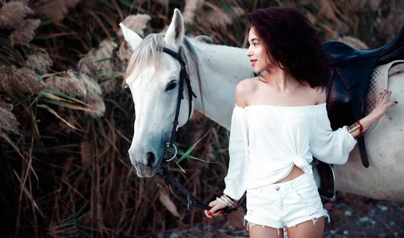 woman, horse, brunette, model, Ivan, animal, outdoors, aliya, lando