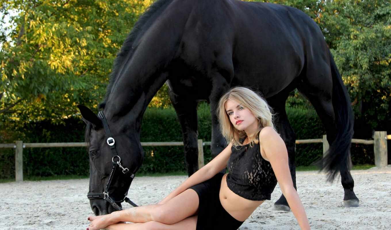 black, girl, horse