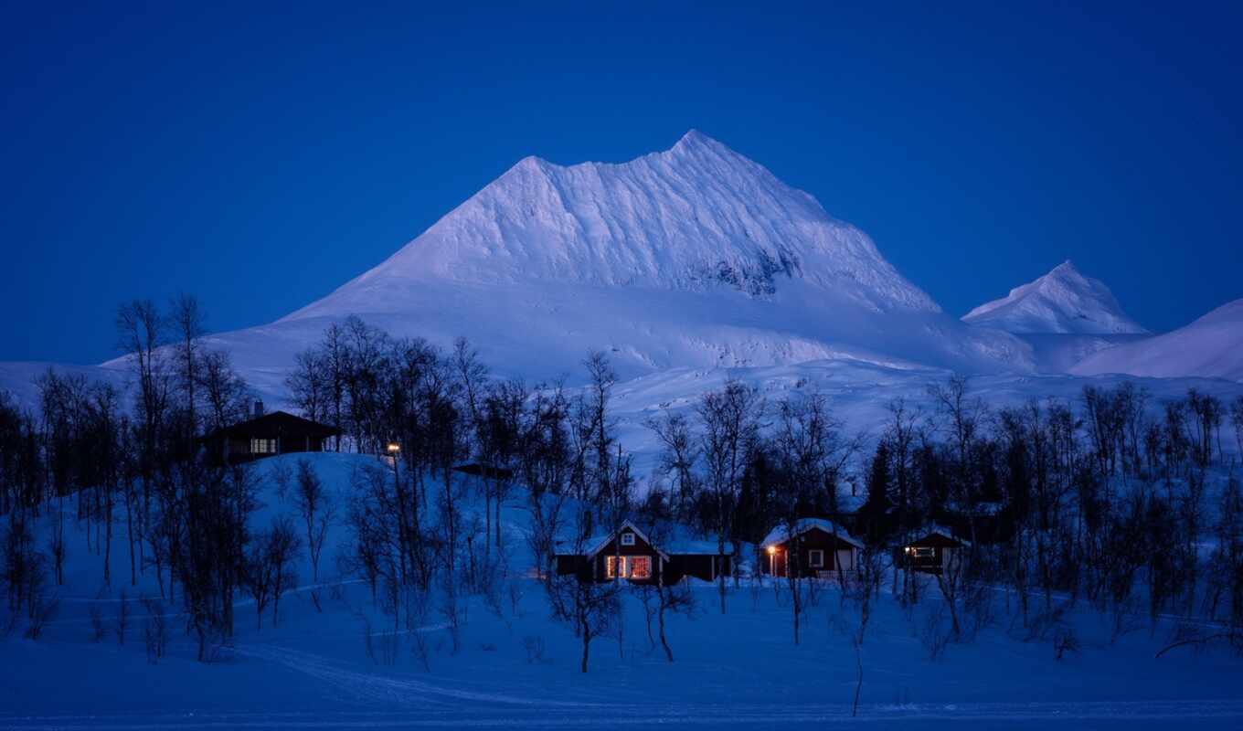 nature, tree, snow, winter, mountain, evening, landscape, norwegian