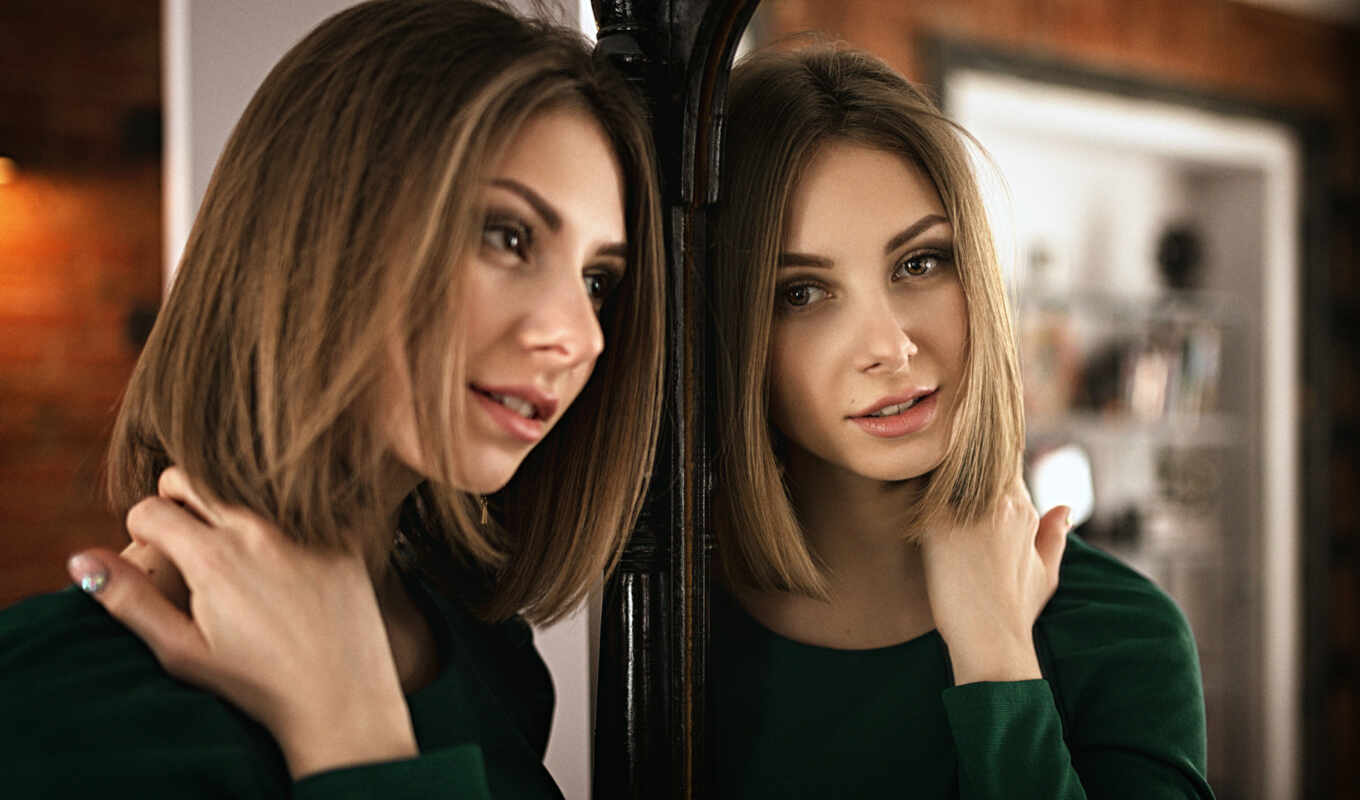 женщина, зеркало, глаза, отражение