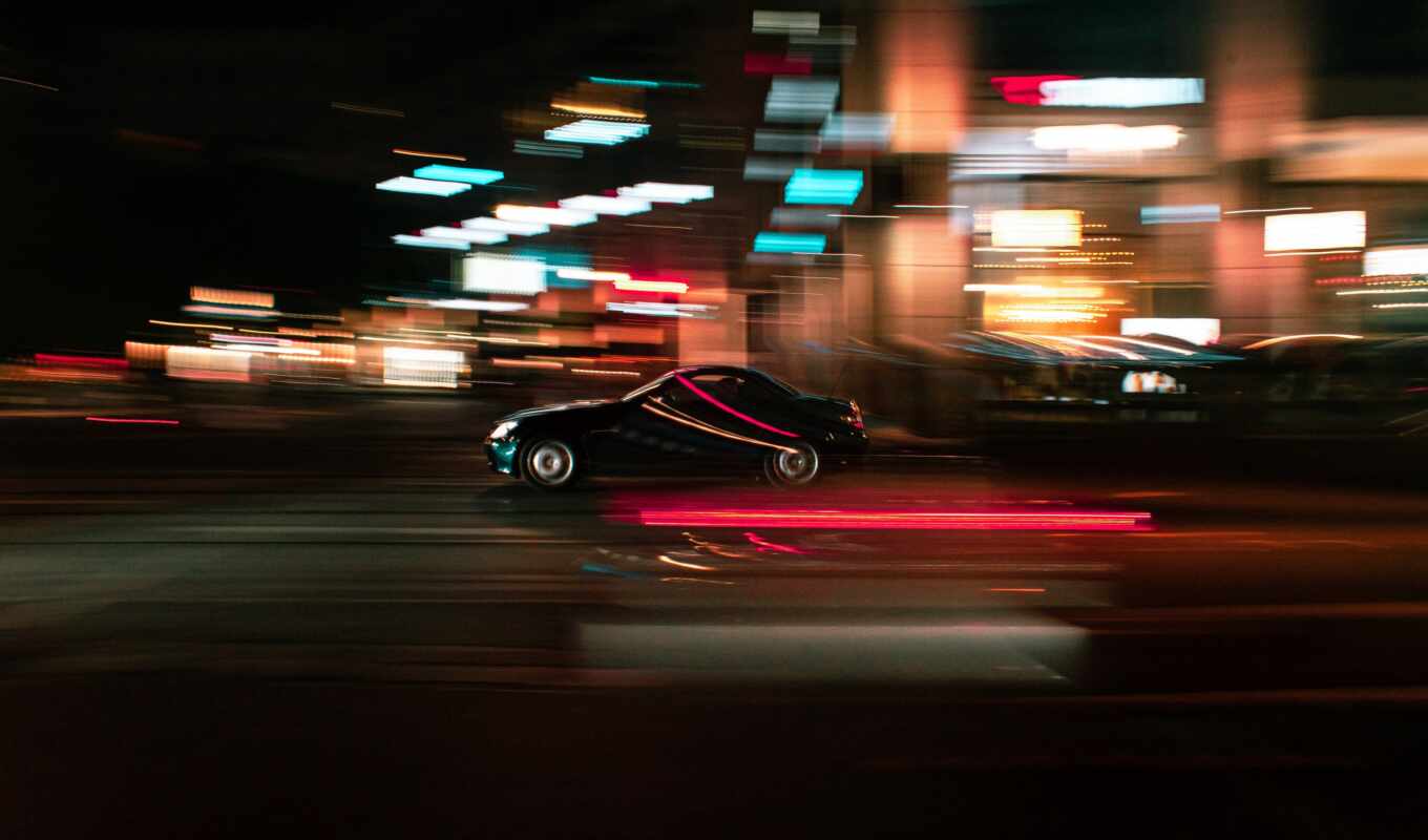 night, car, blurring, motion