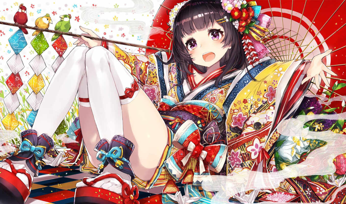girl, anime, kimono