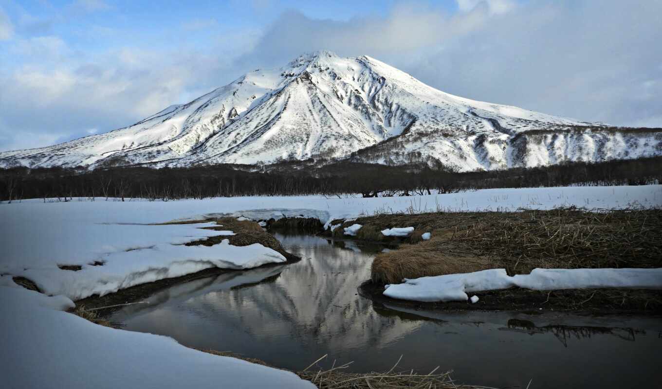 snow, mountain, volcano