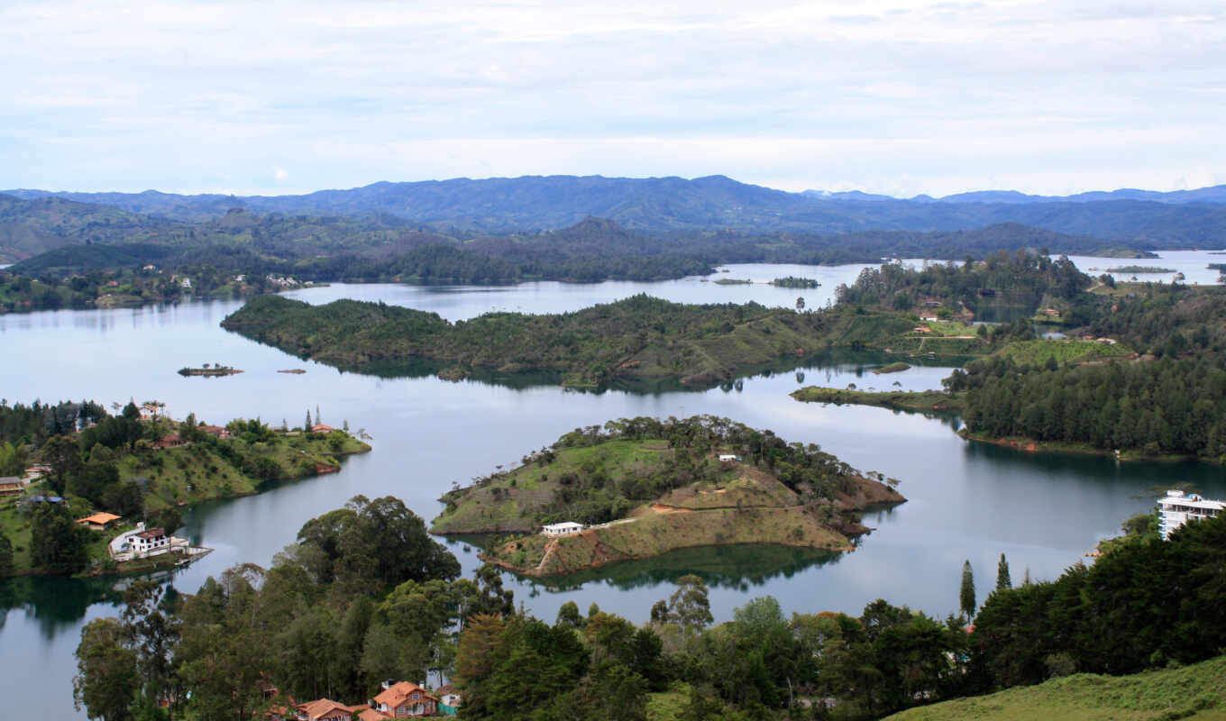 landscape, view, river, above, Colombia, guatape