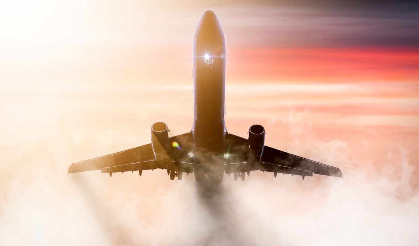 самолёт, большой, туман, airplane