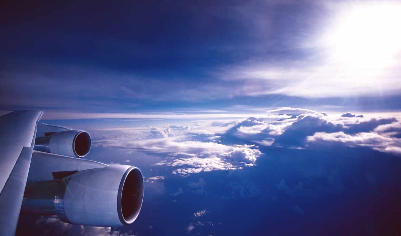 sky, plane, aviation, clouds, airplane, wing, plane, engines
