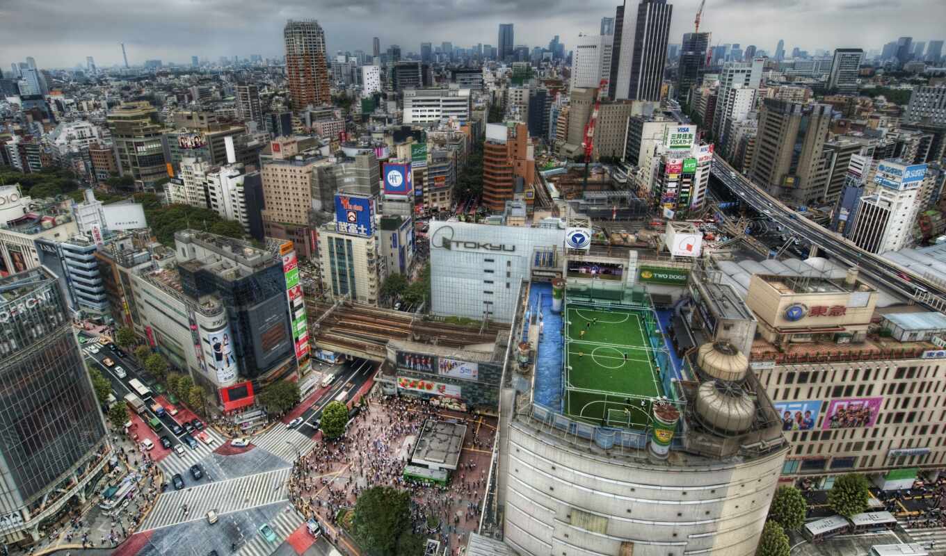поле, japanese, крыше, футбольное, tokio, небоскрёба