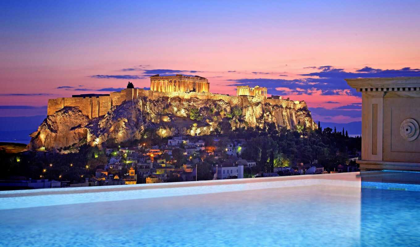 house, sunset, city, hotel, George, swimming pool, luxury, greece, great, athens, Britain