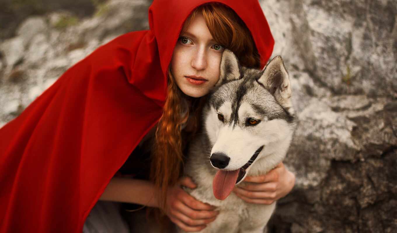 red, hair, different, wolf, a cap, hood, take a ride
