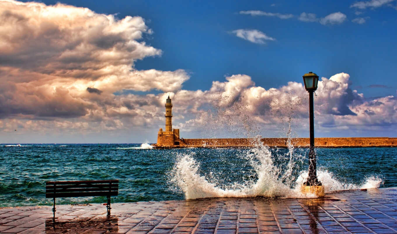 the waves, lighthouse, pier