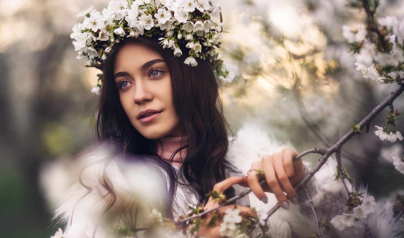 flowers, girl, ring, branch, spring, blossom, side, important, images, give, compliment