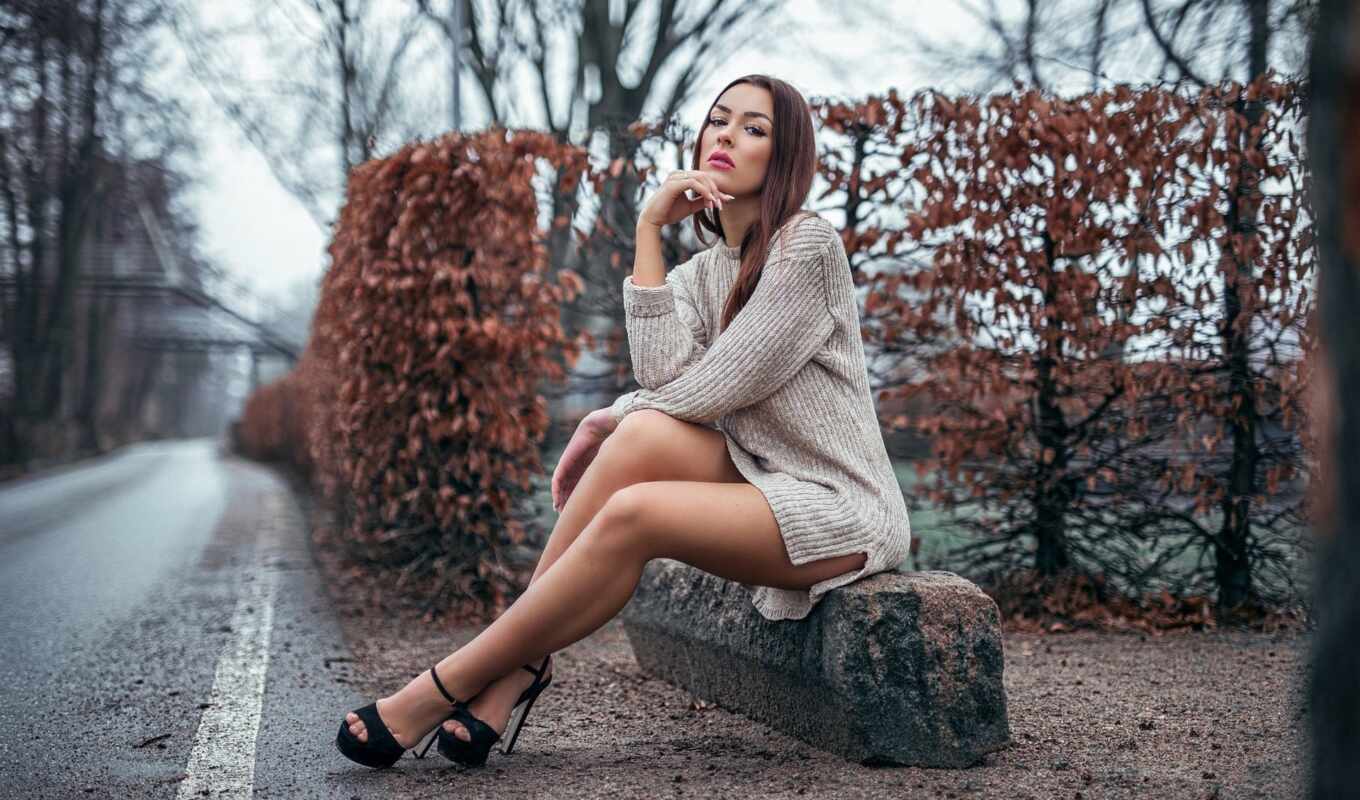 girl, woman, dress, autumn, to be removed, sit, heel