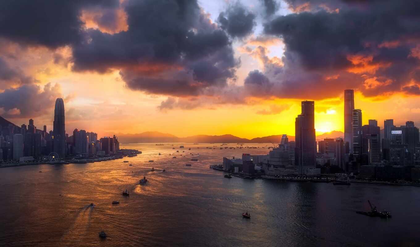 sunset, kong, hong, skyscraper