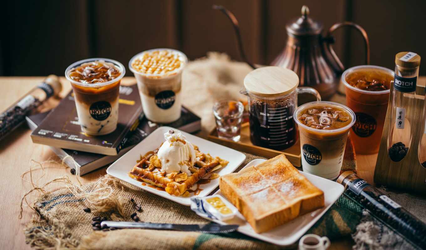 meal, coffee, ice, table, cut, ice cream, dessert, knife, ♪, waffle, butter